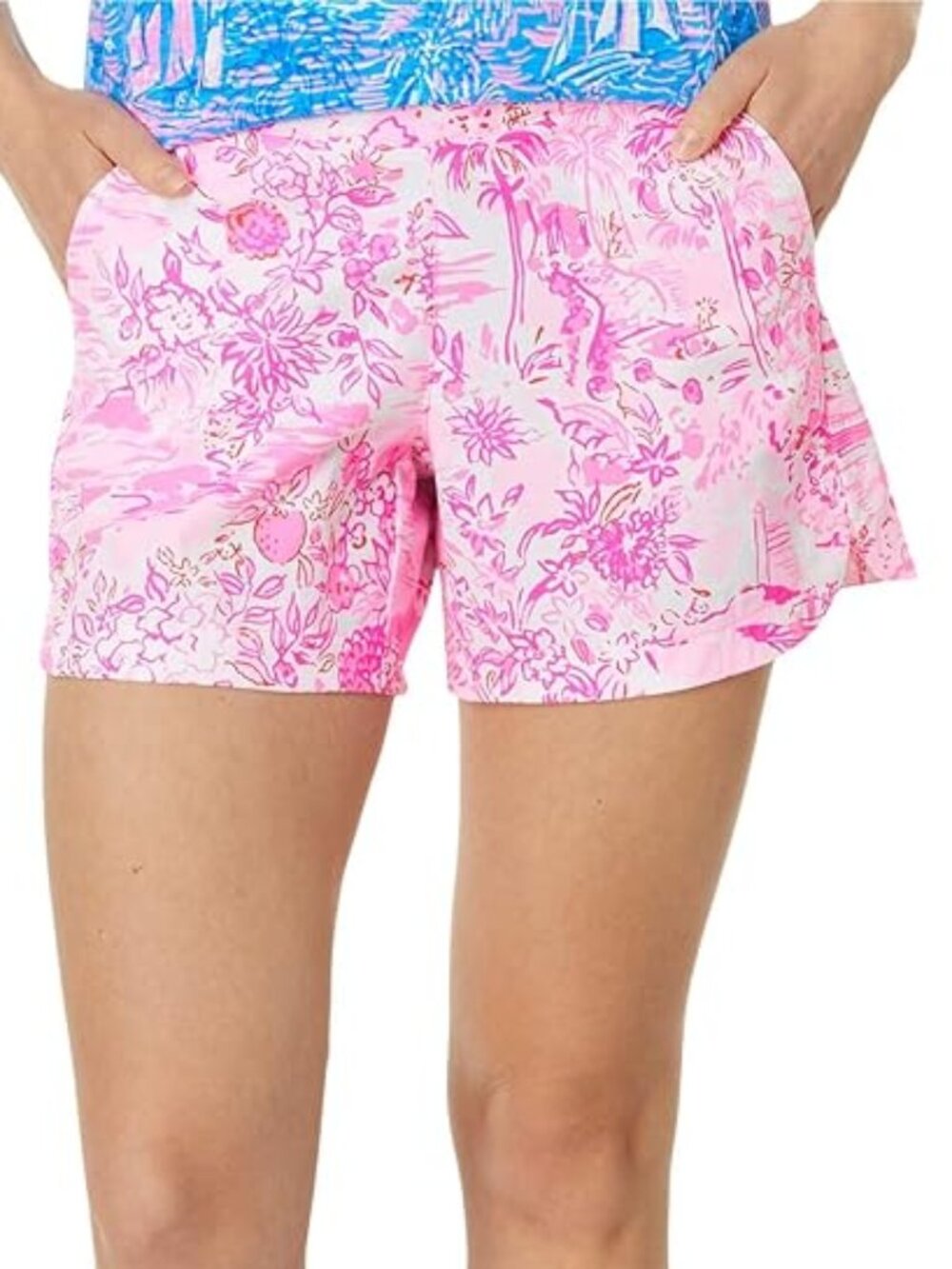 Lilly Pulitzer 5” Ocean View Pull On Shorts in Peony Pink Seaside Scene Size S